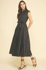 FLORAL BUTTON DOWN MIDI DRESS - 5959DB: BLACK MULTI / L