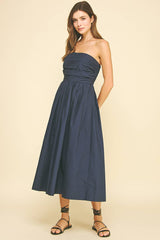 SHIRRING DETAILED SLEEVELESS MIDI DRESS - 6608D: COBALT BLUE / S