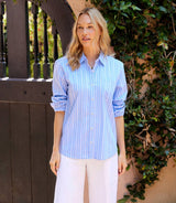 Long Sleeve Stripe Button-Up Shirt: Blue / XS