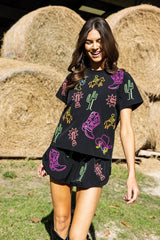 Queen of Sparkles - Black & Neon Western Icon Active Tee