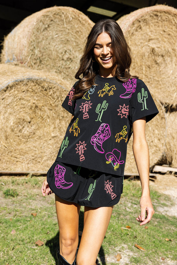 Queen of Sparkles - Black & Neon Western Icon Active Tee