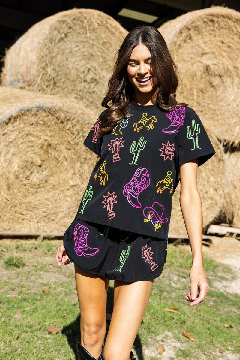 Queen of Sparkles - Black & Neon Western Icon Active Tee