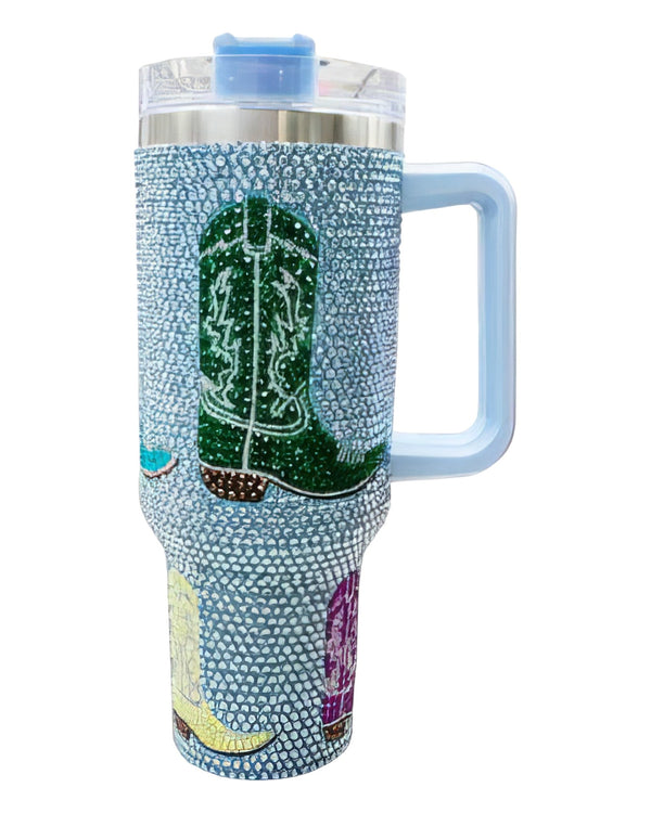 Queen Of Sparkles - Tumbler - Blue Cowboy Boot Rhinestone