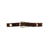 Harriet Belt in chocolate suede with silver coin conchos, front view