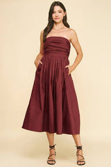SHIRRING DETAILED SLEEVELESS MIDI DRESS - 6608D: COBALT BLUE / M