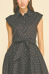 FLORAL BUTTON DOWN MIDI DRESS - 5959DB: BLACK MULTI / S