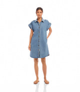 Cap Sleeve Denim Shirtdress: Denim / XL