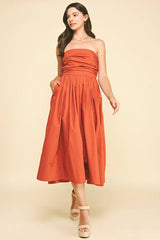 SHIRRING DETAILED SLEEVELESS MIDI DRESS - 6608D: COBALT BLUE / M