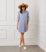 Stripe Ruched Sleeve Shirtdress: Blue With Off White / S