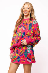 Queen of Sparkles - Hot Pink Multi Jeweled Ornament Sweater