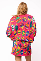 Queen of Sparkles - Hot Pink Multi Jeweled Ornament Sweater