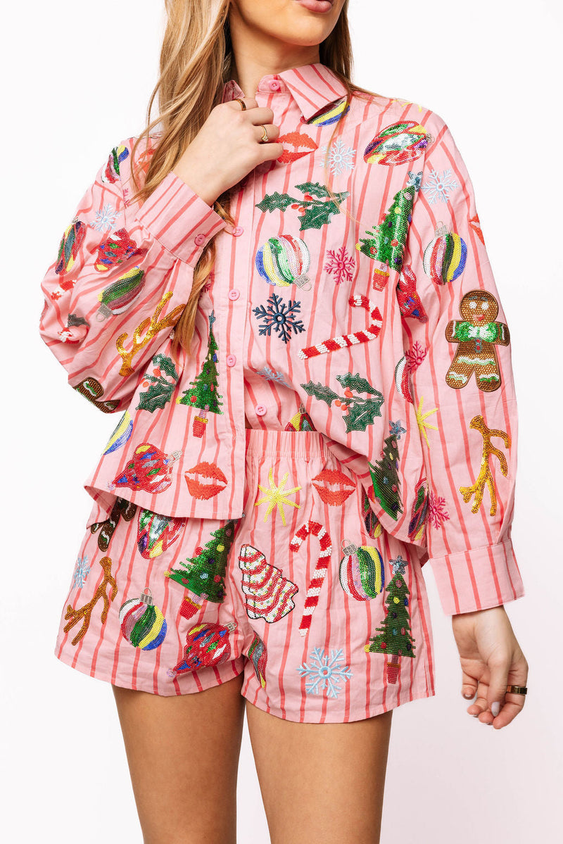 Queen of Sparkles - Light Pink & Red Stripe Christmas Icons