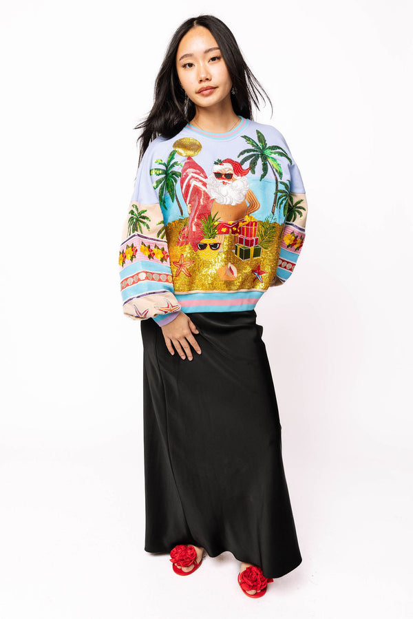 Queen of Sparkles - Multi Vintage Vacation Santa Sweatshirt