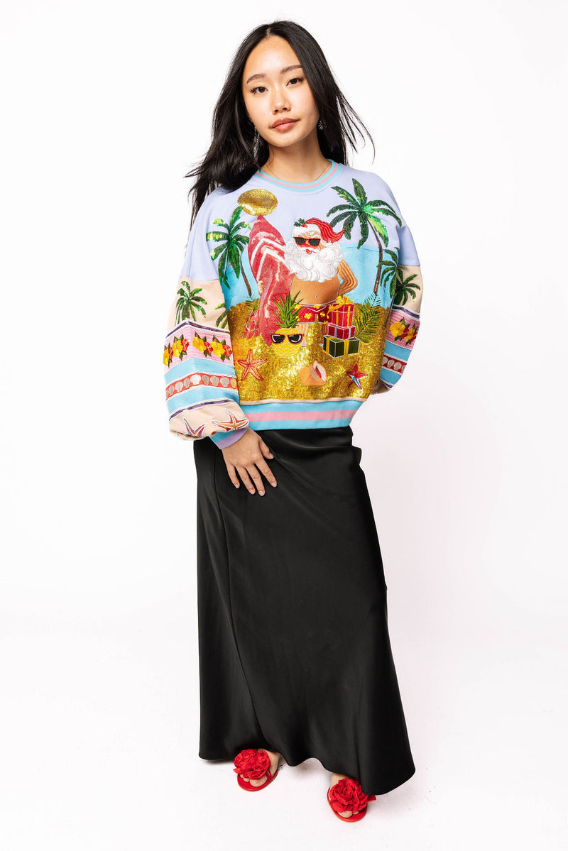 Queen of Sparkles - Multi Vintage Vacation Santa Sweatshirt