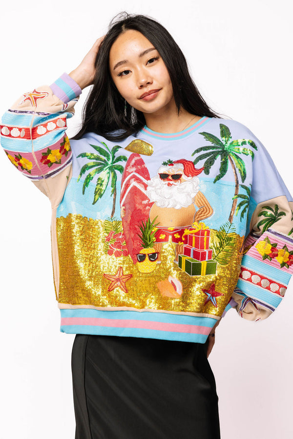 Queen of Sparkles - Multi Vintage Vacation Santa Sweatshirt