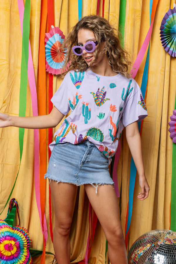 Queen of Sparkles - Lavender Scattered Cactus Tee