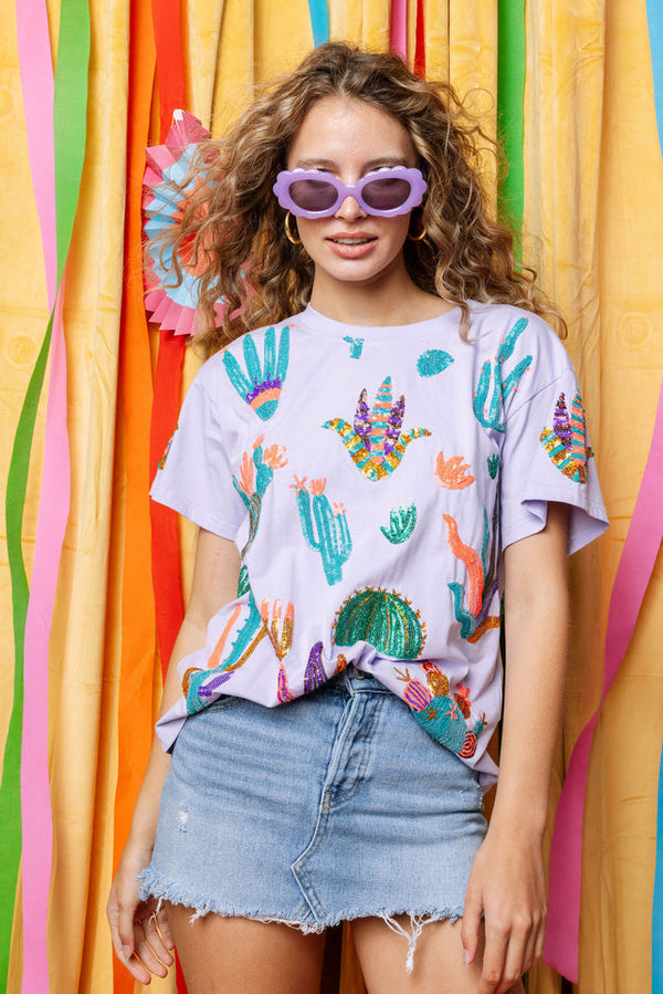 Queen of Sparkles - Lavender Scattered Cactus Tee