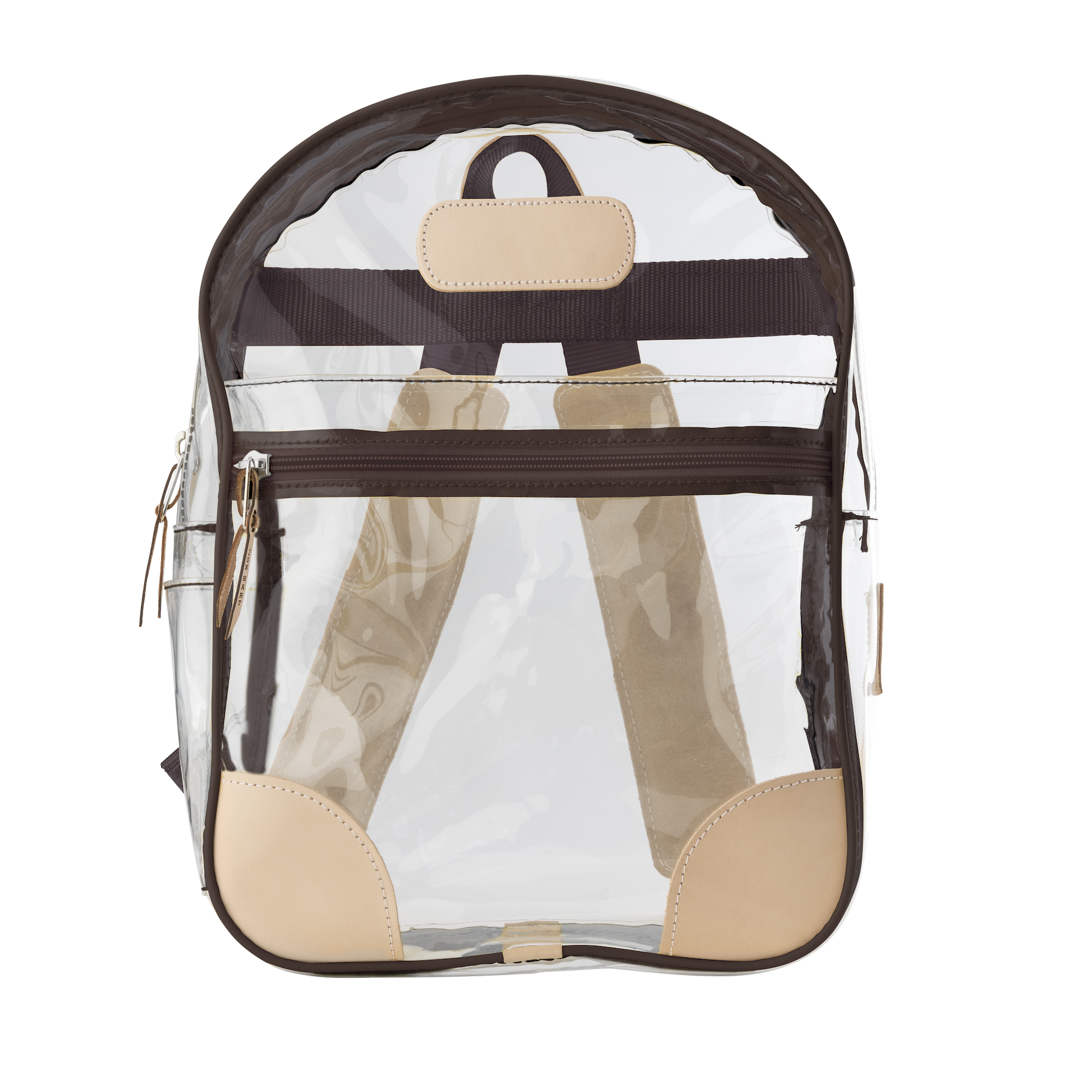 clear backpack with leather trim Jon Hart Design Clear Backpack Espresso Webbing