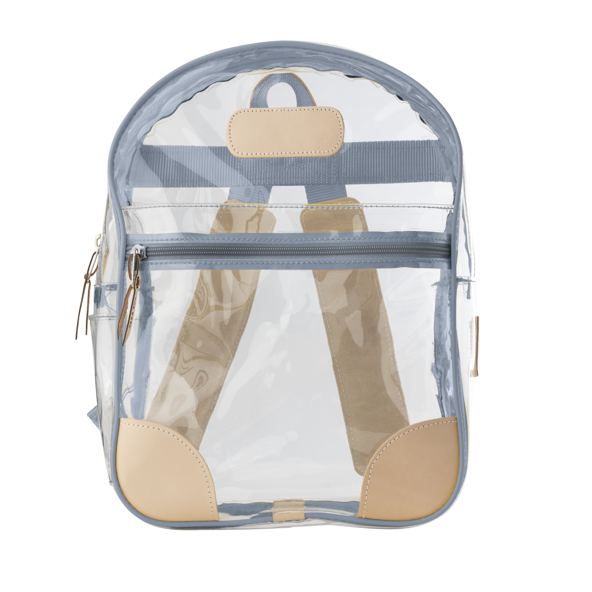 clear backpack with leather trim Jon Hart Design Clear Backpack Slate Webbing