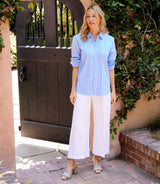 Long Sleeve Stripe Button-Up Shirt: Blue / S