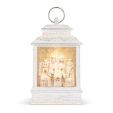 Nativity Figures Lit Musical Silver USB Snow Globe Lantern - 6.5x10in