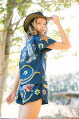 Queen Of Sparkles - Denim Cowgirl Icon Collar Top