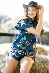 Queen of Sparkles - Denim Cowgirl Icon Collar Top