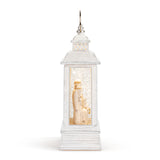 Nativity Figures Lit Musical Silver USB Snow Globe Lantern - 6.5x10in