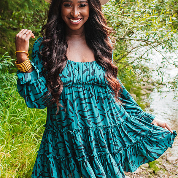 Doris Tiered Mini Dress - Juniper