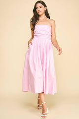 SHIRRING DETAILED SLEEVELESS MIDI DRESS - 6608D: COBALT BLUE / M