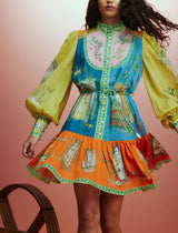 Balloon Sleeve Print Mini Dress: MULTI / M