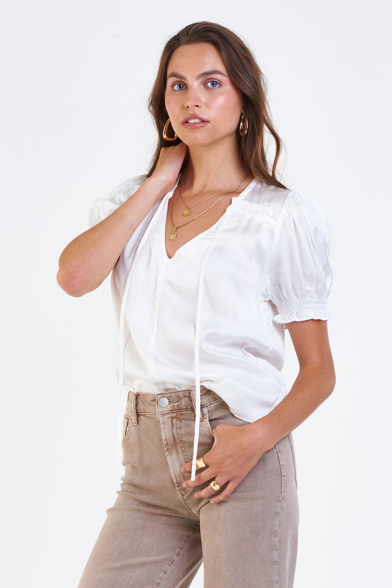 Dear John Denim - Shirts - Eva Smock Cuff Silky Shirt White
