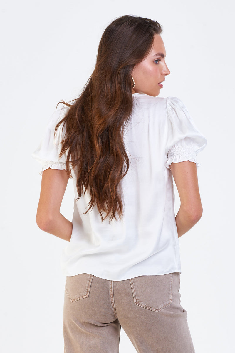 Dear John Denim - Shirts - Eva Smock Cuff Silky Shirt White