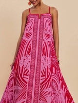Bohemian Maxi Dress with Abstract Print: PINK / M