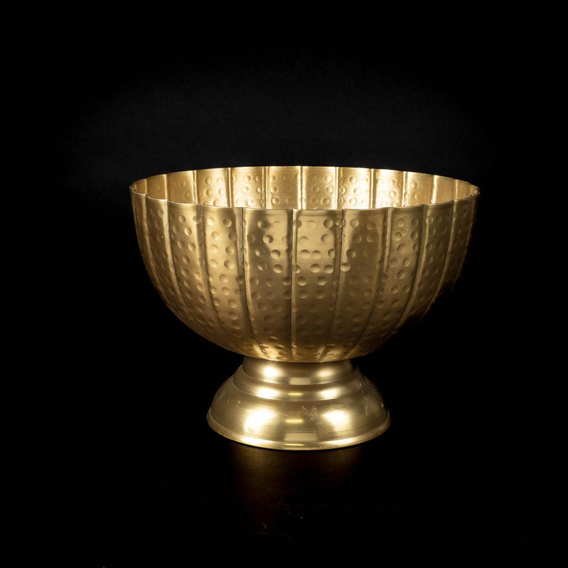India Handicrafts Inc - 12’’ Gold Hammered Grooved Pedestal