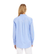 Long Sleeve Stripe Button-Up Shirt: Blue / XS