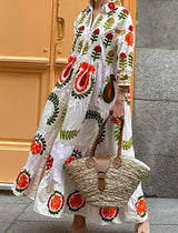 Floral Dress with Artistic Pattern: WHITE / L