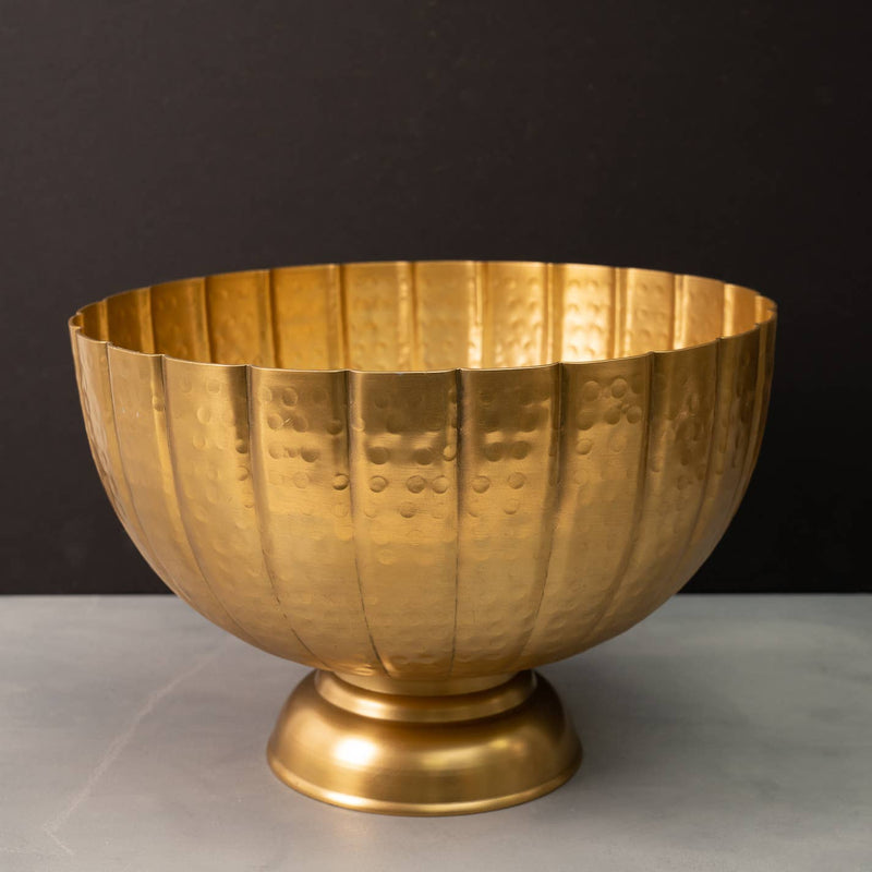 India Handicrafts Inc - 14’’ Gold Hammered Grooved Pedestal