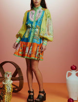 Balloon Sleeve Print Mini Dress: MULTI / M