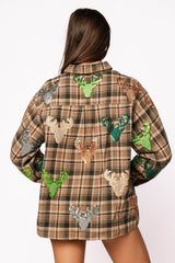 Queen of Sparkles - Brown Plaid Multi Deer Head Button Up