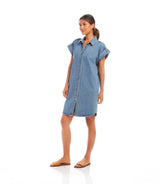 Cap Sleeve Denim Shirtdress: Denim / S