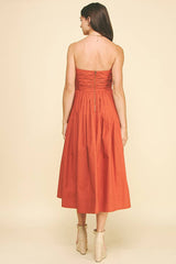SHIRRING DETAILED SLEEVELESS MIDI DRESS - 6608D: COBALT BLUE / L