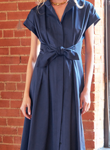 Long Rocky Dress in Navy by Finley Shirts - detail crop