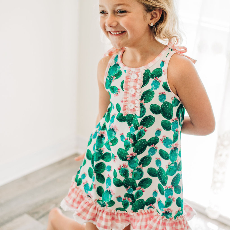 Sugar Bee Clothing - Gown with Bloomers - Floral Cactus - 5t