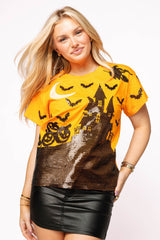 Queen of Sparkles - Orange & Black Halloween House Scene Tee