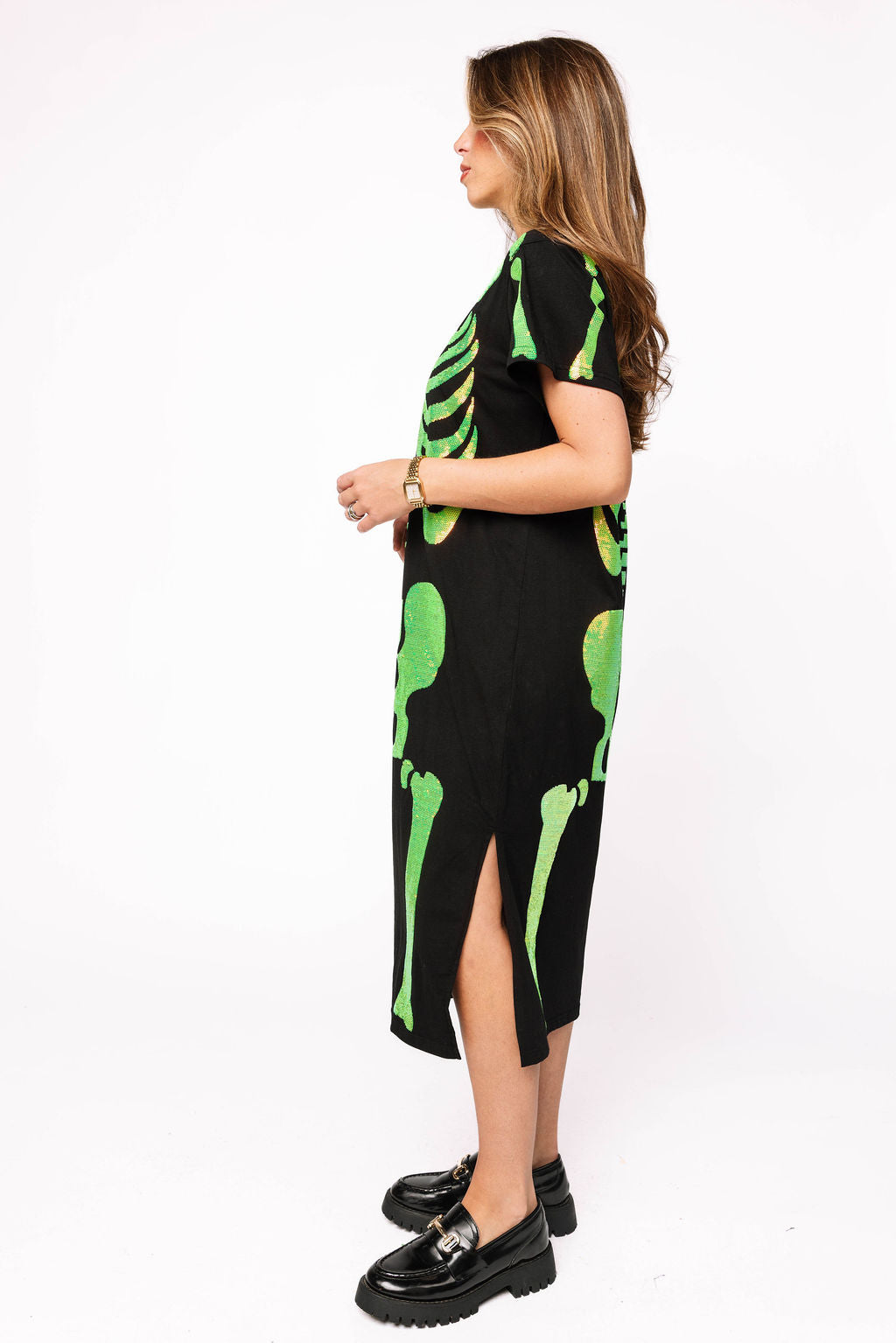Queen of Sparkles - Black & Iridescent Green Skeleton Body Midi