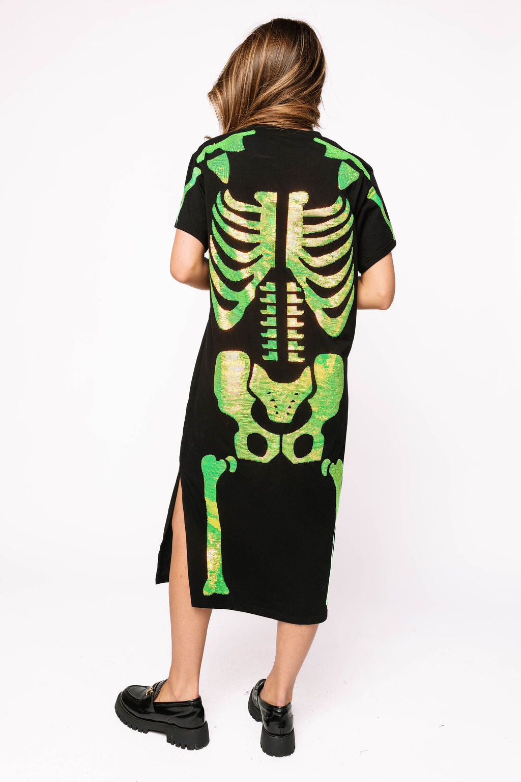 Queen of Sparkles - Black & Iridescent Green Skeleton Body Midi