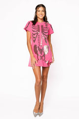Queen of Sparkles - Hot Pink Multi Skeleton Body Tee Dress