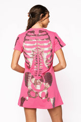 Queen of Sparkles - Hot Pink Multi Skeleton Body Tee Dress
