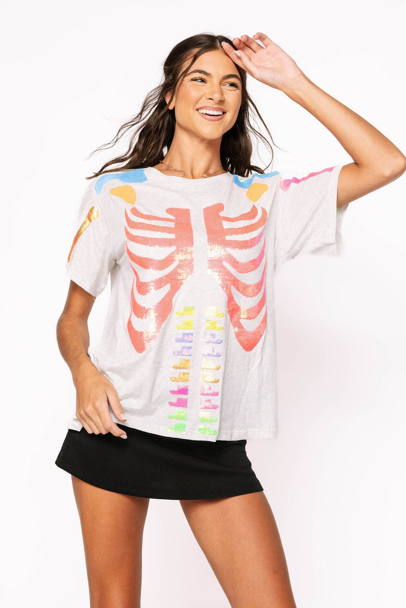 Queen of Sparkles - Grey Multi Skeleton Tee